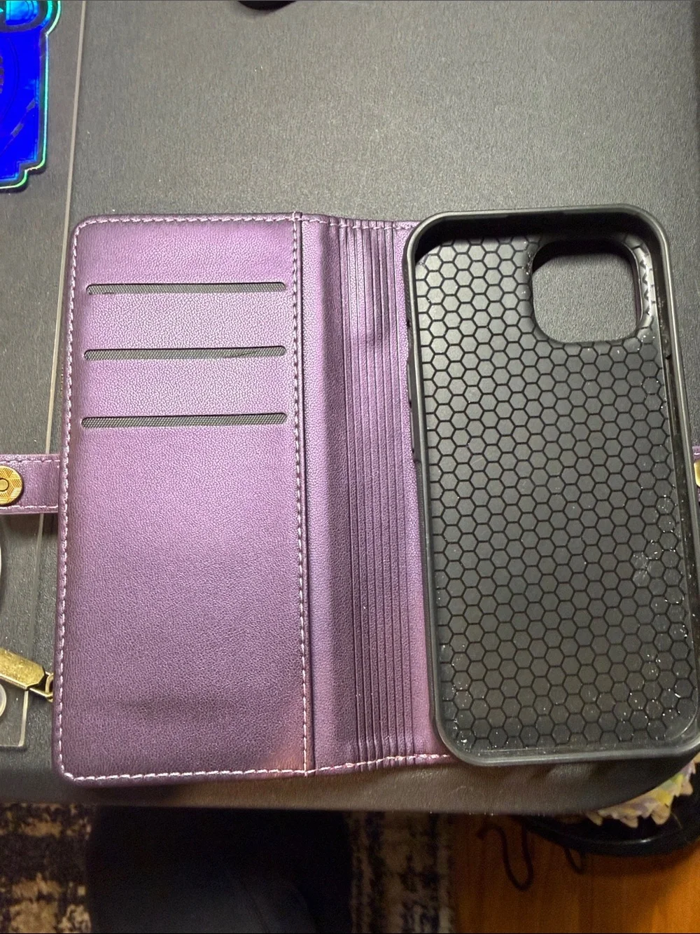 Purple Wallet Phone Case with Card Slot for iPhone 15